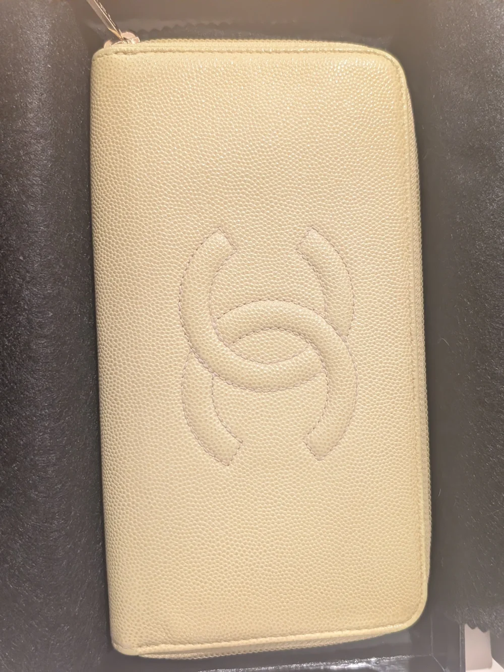 Chanel Embossed Double-C Zip Wallet in butter Yellow
